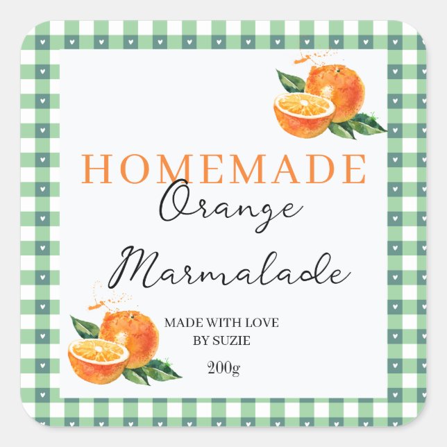 Sticker Carré Orange Marmalade Jar Label Personalized Gingham  (Devant)