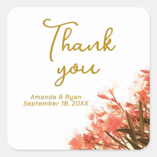 Sticker Carré Orange Oleander Fleurs Mariage Floral Merci