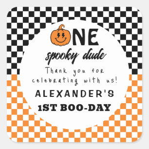 Sticker Carré Orange One Éffrayant Dude Halloween 1er anniversai