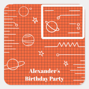 Sticker Carré Orange Ordinateur Écran Spacraft Planète et Star