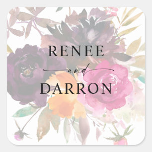 Sticker Carré Orange, Rose chaud et violet automne 3 Floral