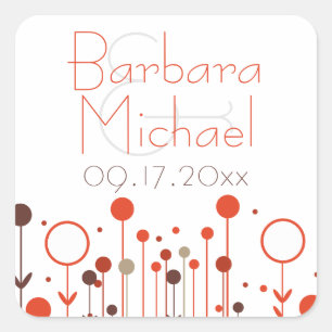 Sticker Carré Orange Rouge Simple Floral Dot Moderne