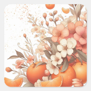 Sticker Carré Oranges et fleurs d'agrumes doux Nouvelle adresse