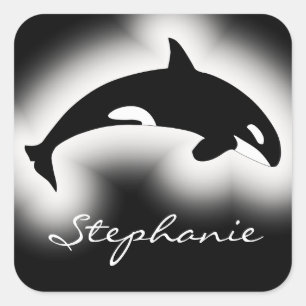 Sticker Carré Orca Killer Whale Black White Nature Nom personnal