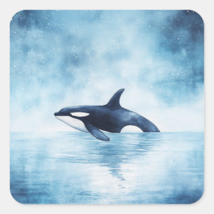 Sticker Carré Orca nager à travers un océan étoilé