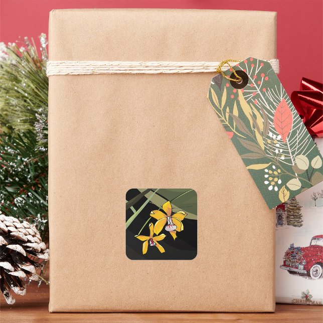 Sticker Carré Orchidée jaune Fleur tropicale Botanique (Créateur téléchargé)