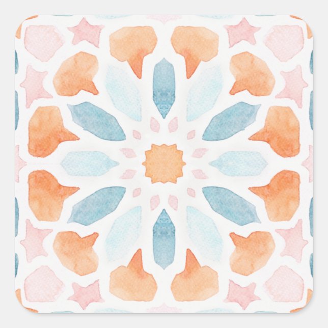 Sticker Carré Oreiller de style marocain bleu et orange style 2 (Devant)