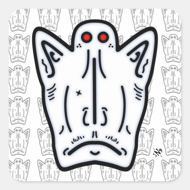 Sticker Carré Oreilles rouges oreilles pointues créature semblab (Devant)