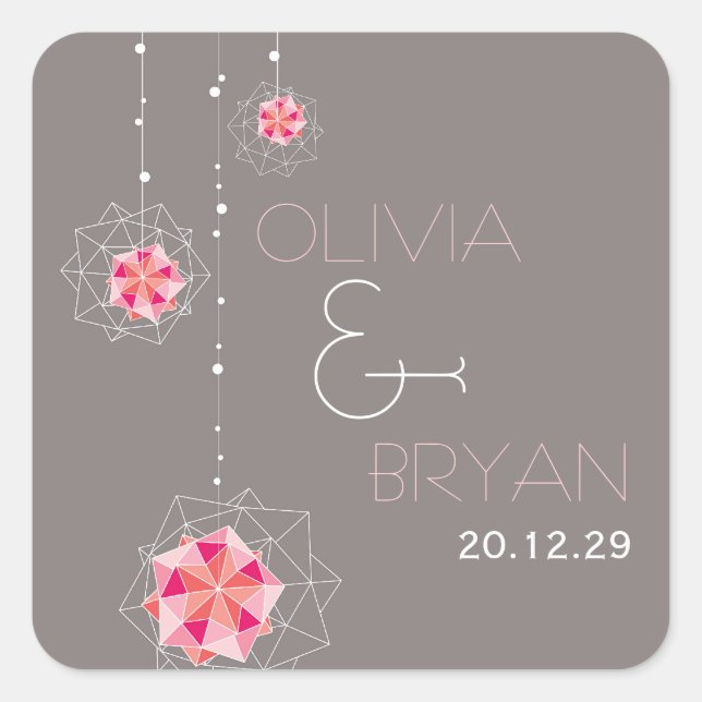 Sticker Carré Origami rose suspensif lumières de l'ornement Mari (Devant)