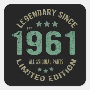 Sticker Carré Original depuis 1961 Légende Vintage Cadeau d'anni