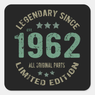 Sticker Carré Original depuis 1962 Légende Vintage Cadeau d'anni