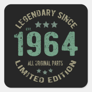 Sticker Carré Original depuis 1964 Légende Vintage Cadeau d'anni