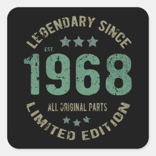 Sticker Carré Original depuis 1968 Cadeau d'anniversaire légenda
