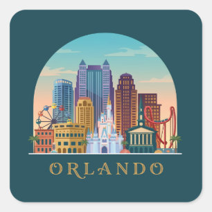 Sticker Carré Orlando Floride moderne ciel vintage