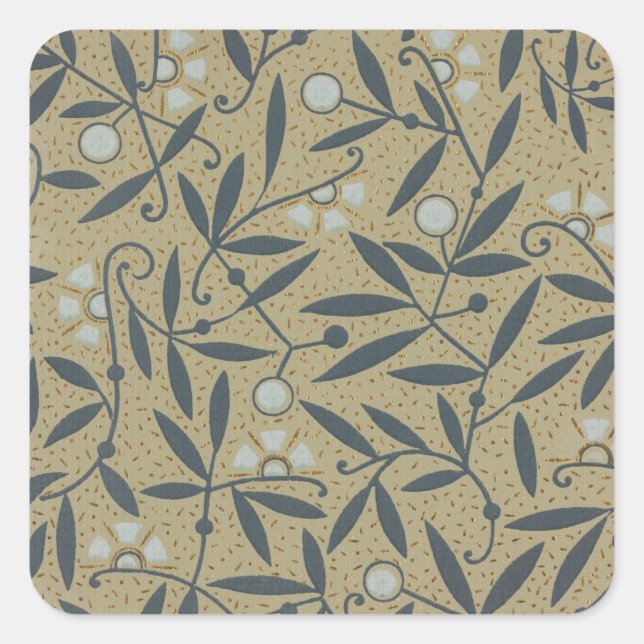 Sticker Carré Ornate floral pattern with dark blue vines  (Devant)