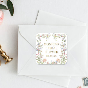Sticker Carré Ornate Grace Pastel Blush Floral Fête des mariées