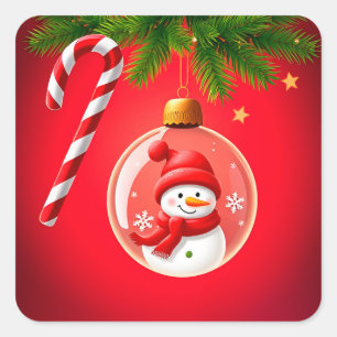Sticker Carré 🎁 Ornement de Noël Bonhomme de Neige Décoration F