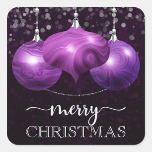 Sticker Carré Ornement de Noël Moderne en Marbre Violet