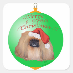 Sticker Carré Ornement de Noël Pékinois