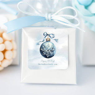Sticker Carré Ornement flocon de neige aquarelle bleue personnal