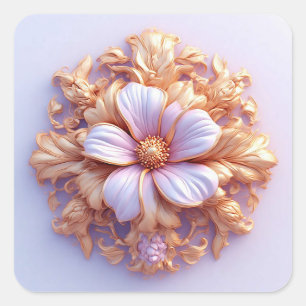 Sticker Carré Ornement floral doré décoration de luxe cadeau