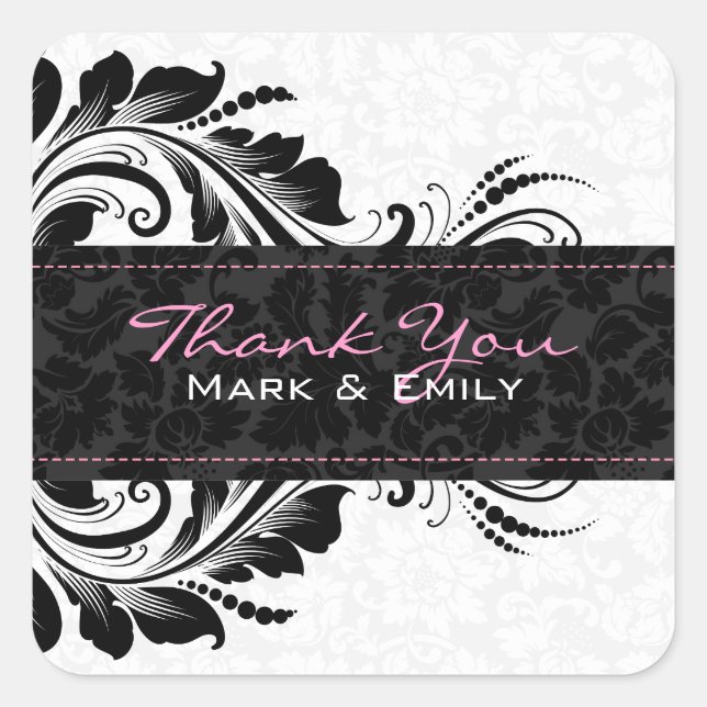 Sticker Carré Ornement Floral Noir Et Blanc (Devant)