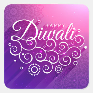 Sticker Carré Ornement florissant violet brillant Joyeux Diwali