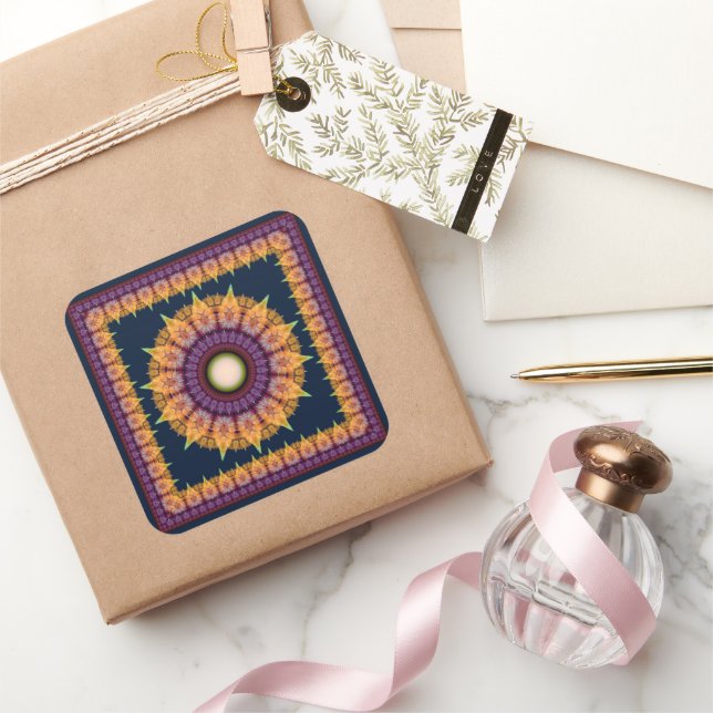 Sticker Carré Ornement fractal bleu orange (Cadeaux)