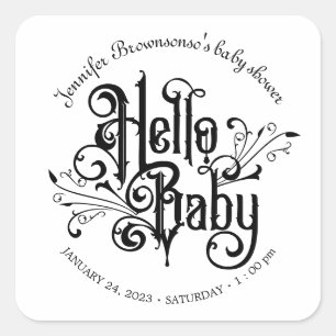 Sticker Carré Ornement Rétro Horreur Gothique Noir bonjour bébé