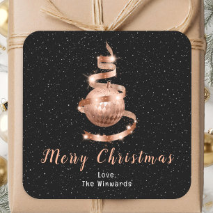 Sticker Carré Ornement Rose Gold et Noir Joyeux Noël