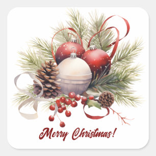 Sticker Carré Ornements de sapin de Noël Cônes de pin