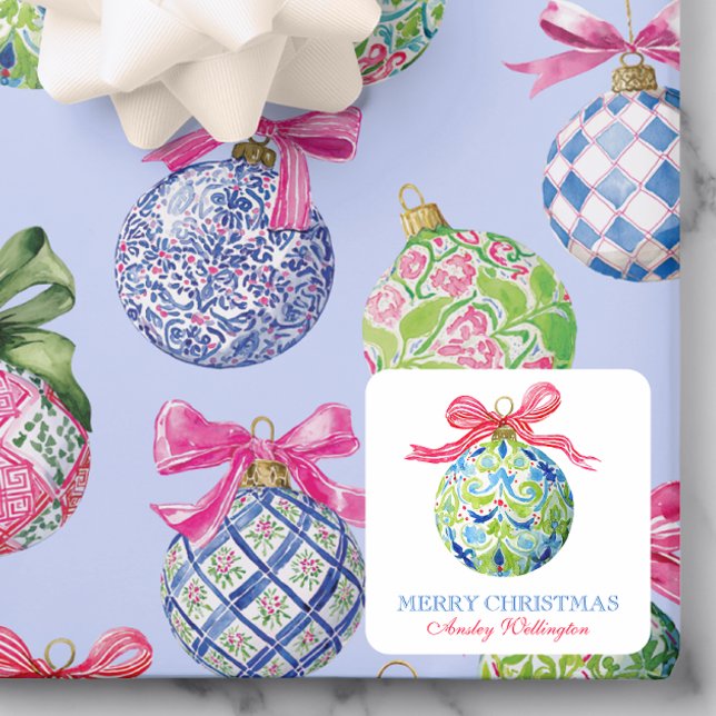 Sticker Carré Ornements Préppy Christmas Baubles (Créateur téléchargé)
