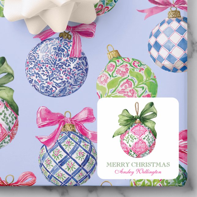 Sticker Carré Ornements Préppy Christmas Baubles (Créateur téléchargé)
