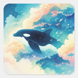Sticker Carré Orque dansant dans les vagues