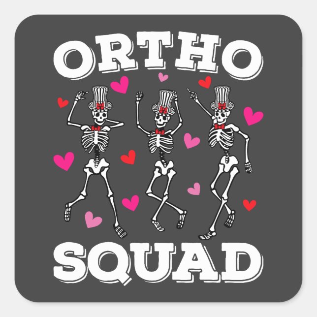 Sticker Carré Ortho Squad Danser Squelette Valentine (Devant)