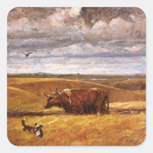 Sticker Carré Os de bison labourés par Harvey Thomas Dunn