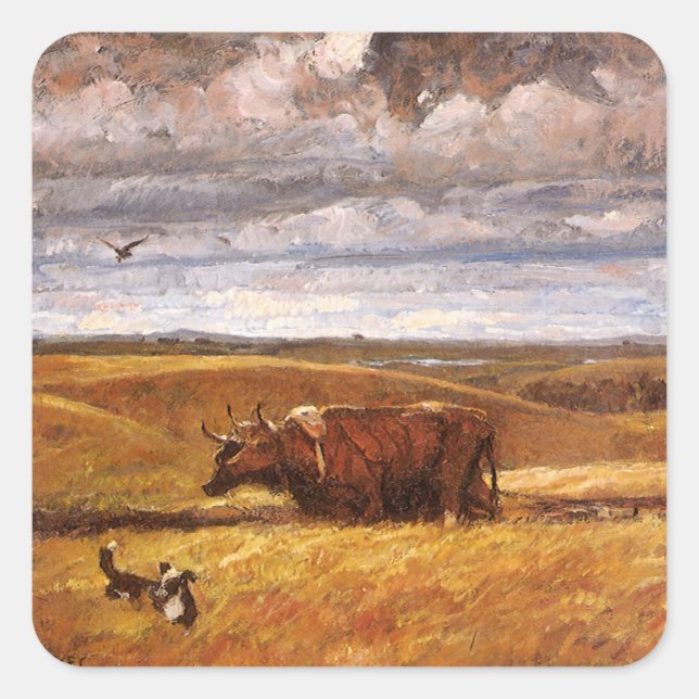 Sticker Carré Os de bison labourés par Harvey Thomas Dunn (Devant)