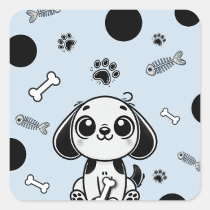 Sticker Carré Os de poisson bleus et noirs Fête d'anniversaire d
