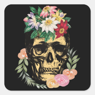 Sticker Carré Os Et Fleurs