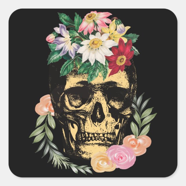 Sticker Carré Os Et Fleurs (Devant)