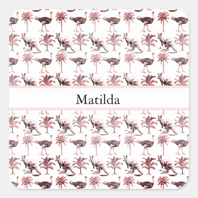 Sticker Carré Ostriches et kangourous, personnalisables (Devant)