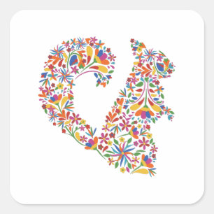 Sticker Carré Otomi d'écureuil Fleurs Rodent Cadeau