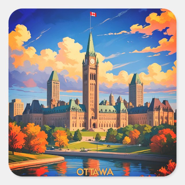Sticker Carré Ottawa Canada Parliament Building, City Skyline (Devant)