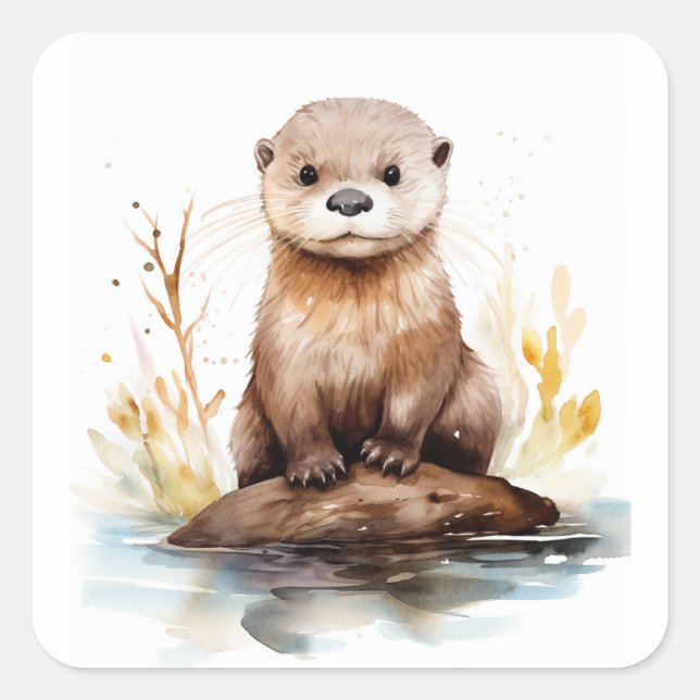 Sticker Carré Otter aquarelle adorable (Devant)