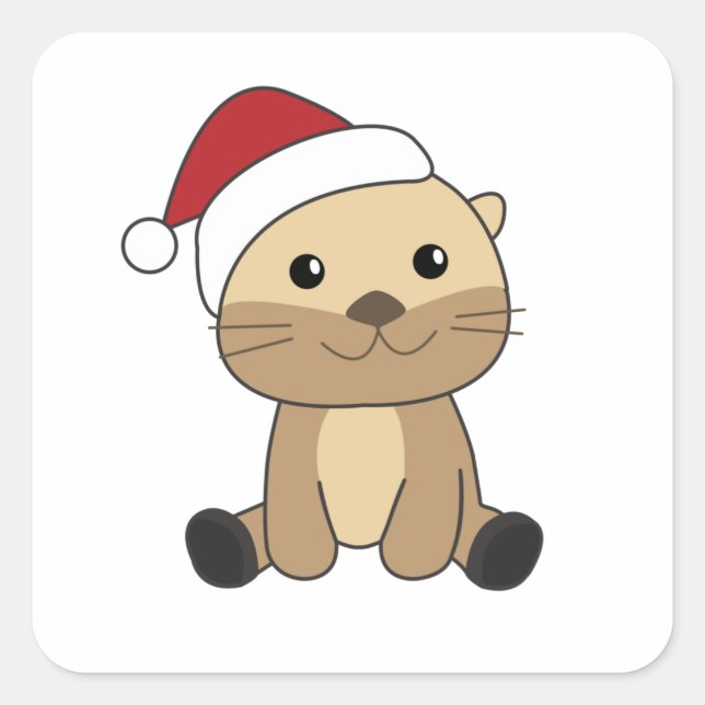 Sticker Carré Otter Christmas Snow Winter Animals Otter (Devant)