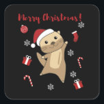 Sticker Carré Otter Christmas Snow Winter Animals Otter<br><div class="desc">The otter at Christmas with fairy lights. Funny animals with gifts and snow for the holidays. Also funny for Christmas in July. Otters are cute animals and perfect for Christmas.</div>