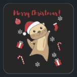 Sticker Carré Otter Christmas Snow Winter Animals Otter<br><div class="desc">The otter at Christmas with fairy lights. Funny animals with gifts and snow for the holidays. Also funny for Christmas in July. Otters are cute animals and perfect for Christmas.</div>