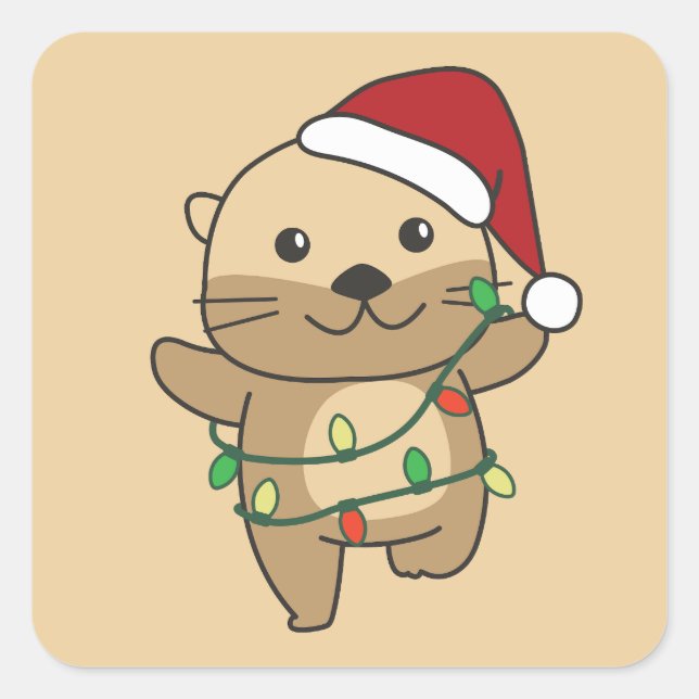 Sticker Carré Otter Christmas Winter Animaux Vacances Otters (Devant)
