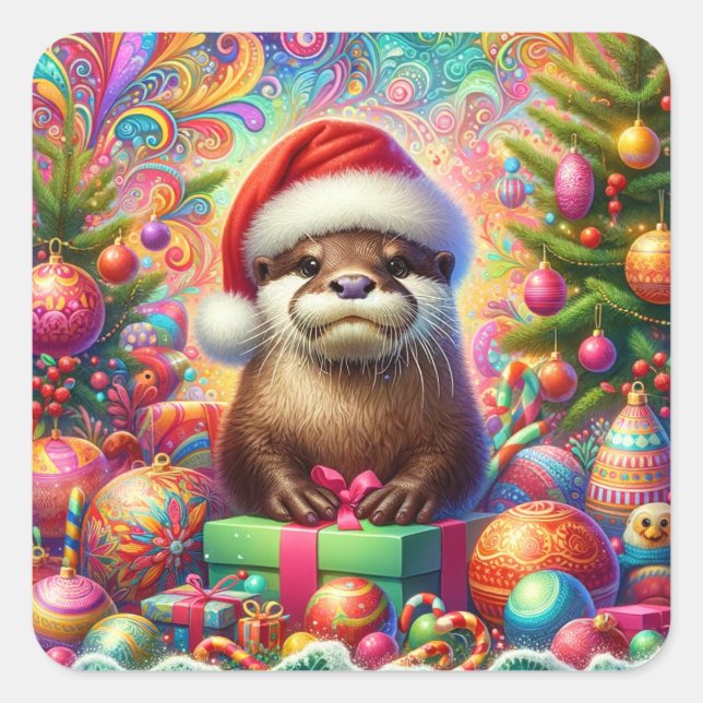 Sticker Carré Otter de Noël (Devant)