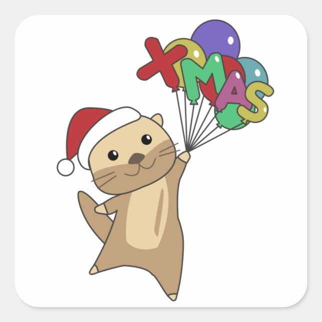 Sticker Carré Otter Noël Neige Animaux d'hiver Otter (Devant)